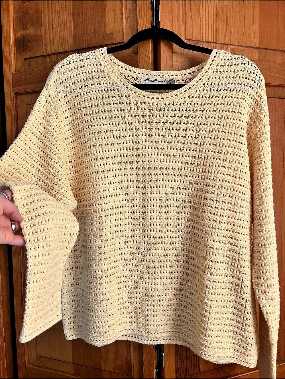 Eddie Bauer Women's butter yellow vintage Open Knit Sweater Like New